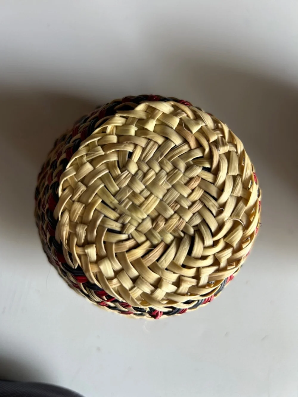 Handwoven Mini Decorative Basket Red & Natural Geometric Woven Bowl